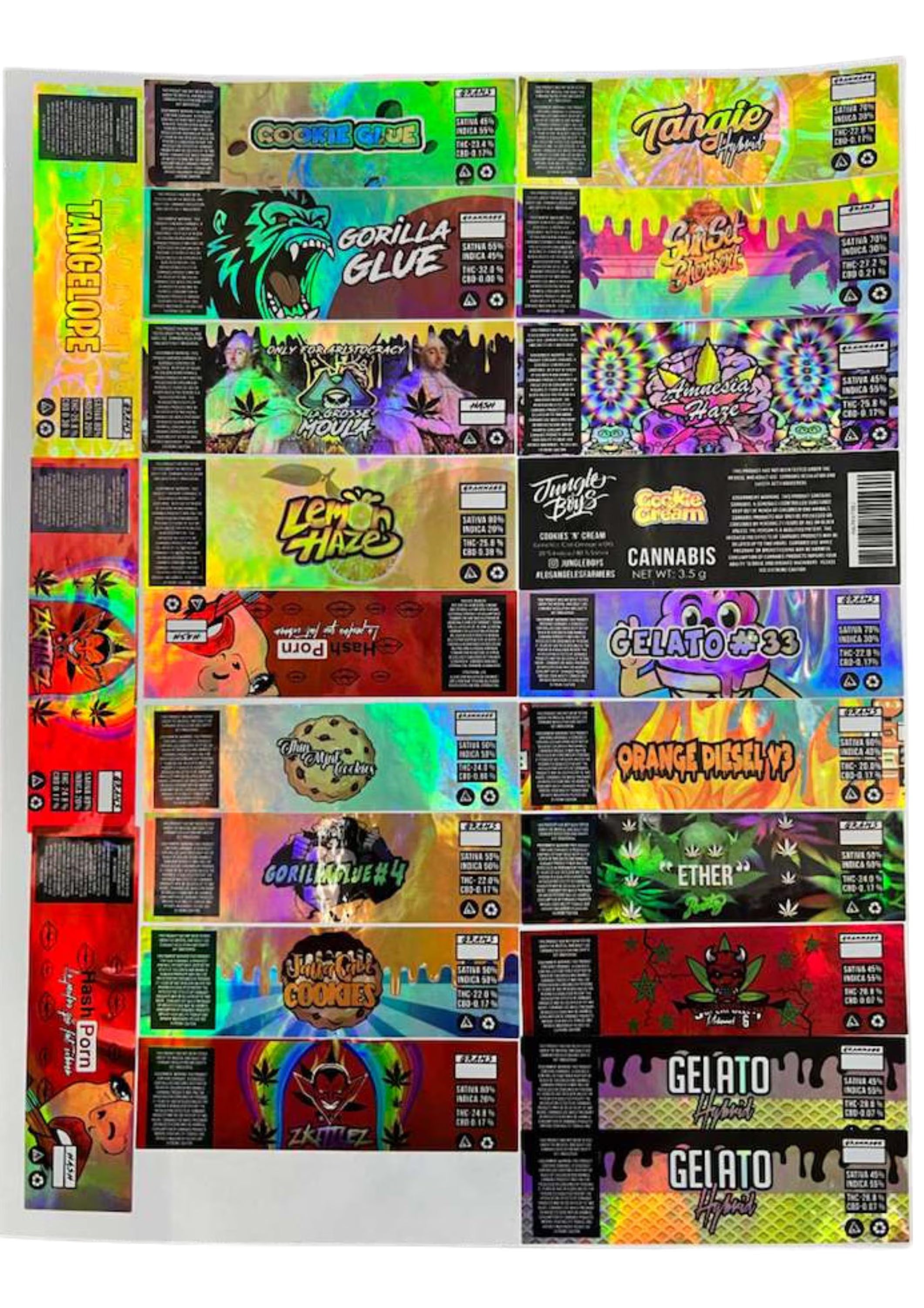 Strain Label Stickers for 2oz Eighth Jars - 1.125" x 6" Jar Wrap Label