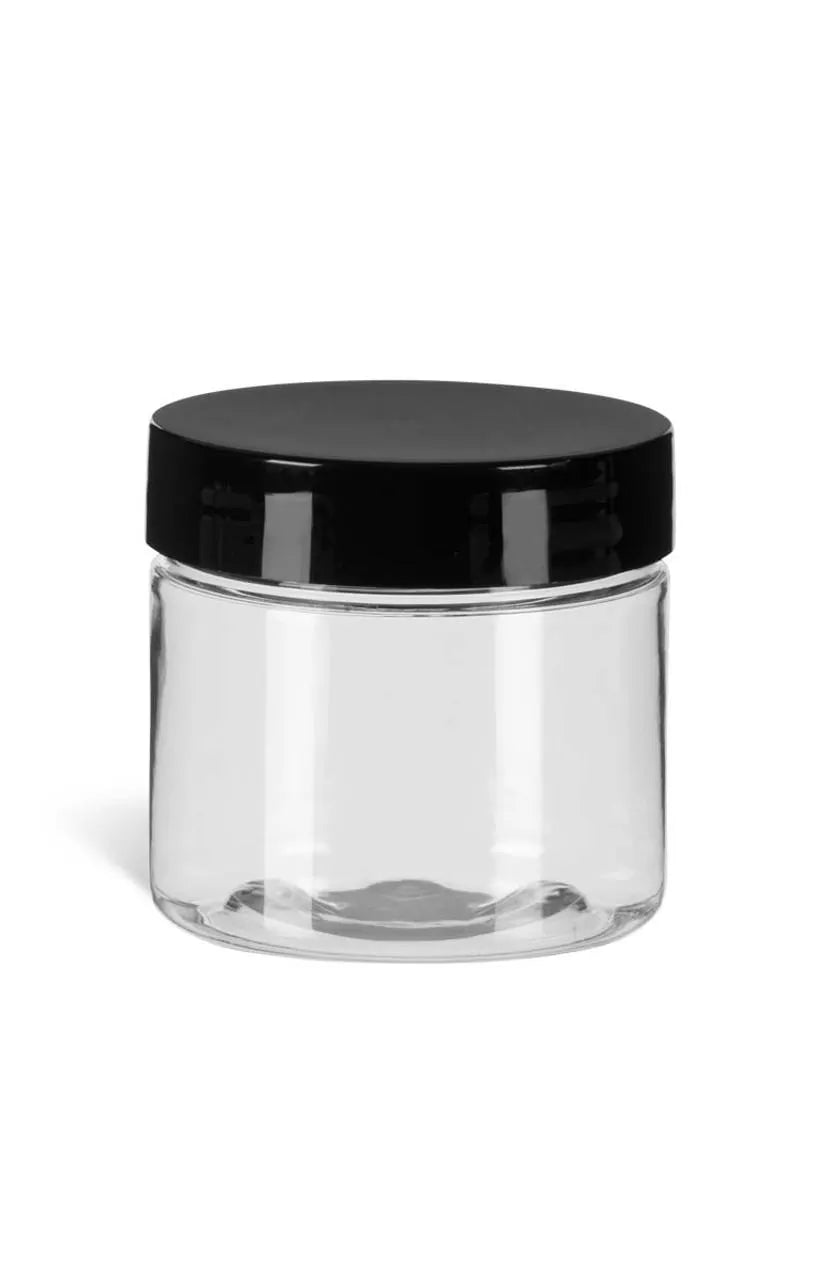 2 oz Clear PET Plastic Jars | Black Lids, DIY Storage