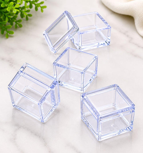 100 Clear Acrylic Display Boxes with Tray – 1" x 1" Square Containers – Jewelry, Gemstone, Bead & Collectible Storage Organizer